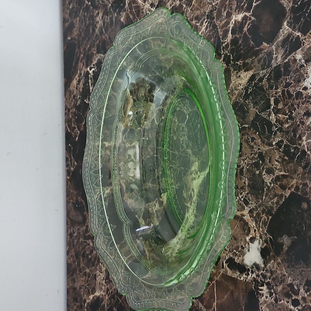 Vintage Federal Glass Green Patrician Spoke Depression Glass Oval Vegetable Bowl